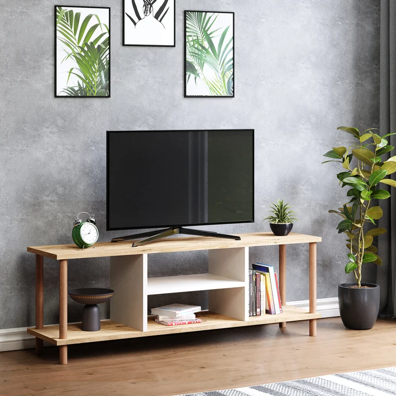Mesa de televisión Ærøskøbing con 2 compartimentos de almacenamiento 43x120x29 cm varios colores [en.casa]