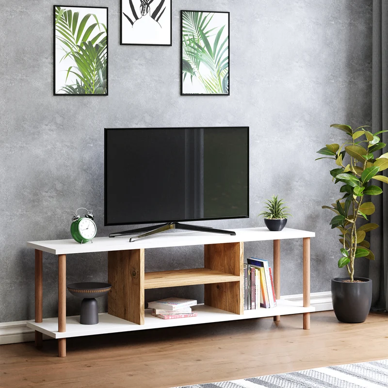 Mesa de televisión Ærøskøbing con 2 compartimentos de almacenamiento 43x120x29 cm varios colores [en.casa]