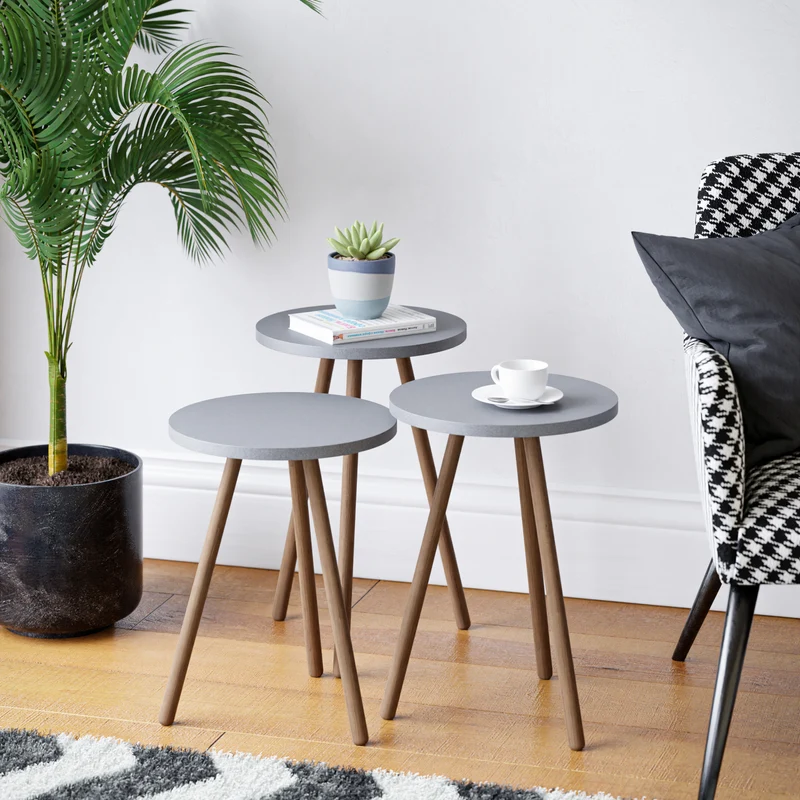 Mesa auxiliar Hjørring en juego de 3 piezas Redonda 49 x Ø34 cm varios colores [en.casa]