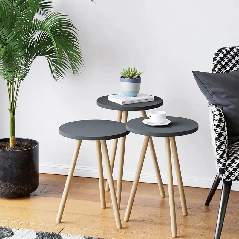 Mesa auxiliar Hjørring en juego de 3 piezas Redonda 49 x Ø34 cm varios colores [en.casa]