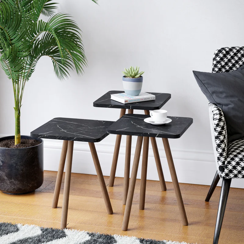 Mesa auxiliar Hobro en juego de 3 piezas Cuadrada 49x34x34 cm [en.casa]