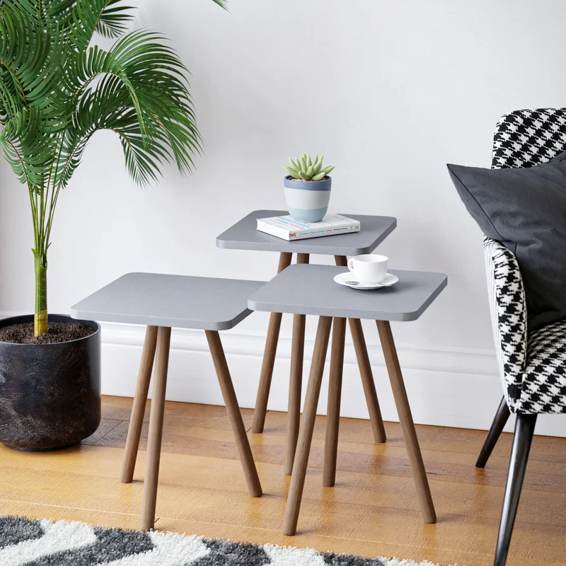 Mesa auxiliar Hobro en juego de 3 piezas Cuadrada 49x34x34 cm [en.casa]