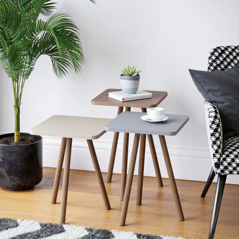 Mesa auxiliar Hobro en juego de 3 piezas Cuadrada 49x34x34 cm [en.casa]