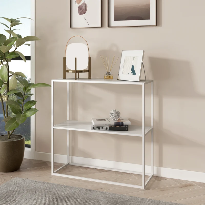 Mesa consola Strömstad 2 estantes acero 80x80x26cm - [en.casa]