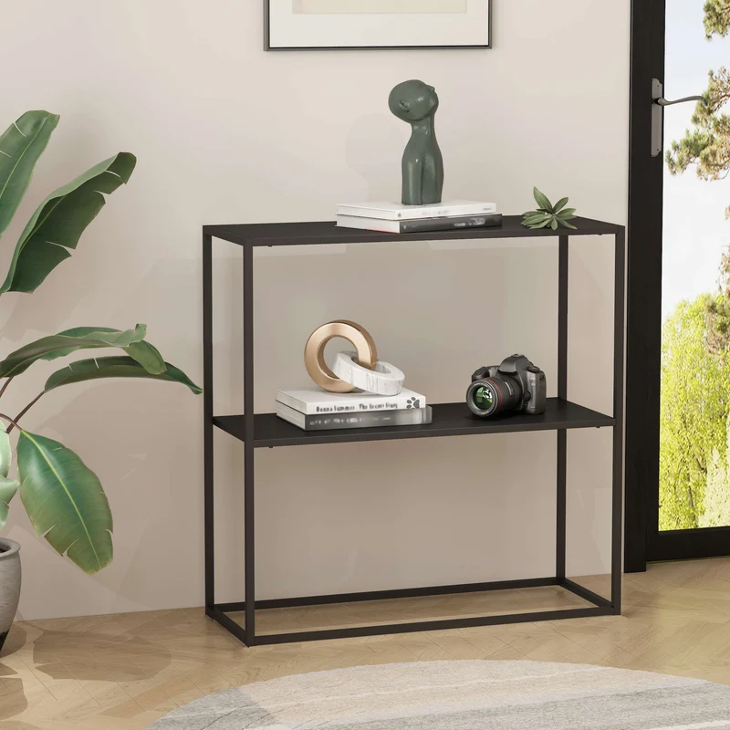 Mesa consola Strömstad 2 estantes acero 80x80x26cm - [en.casa]