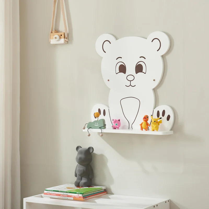 Estante flotante Infantil Korsør con forma de oso o león MDF blanco [en.casa]