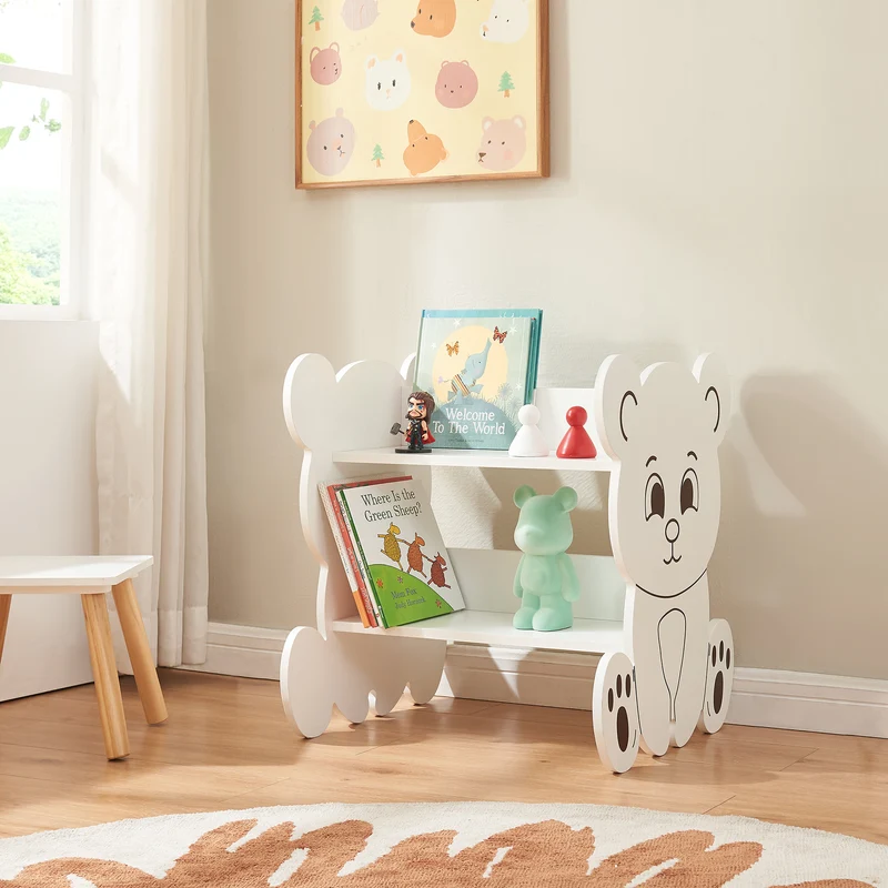 Librería Infantil Tårnby con forma de Oso o Cohete MDF blanco [en.casa]