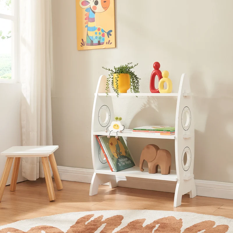 Librería Infantil Tårnby con forma de Oso o Cohete MDF blanco [en.casa]