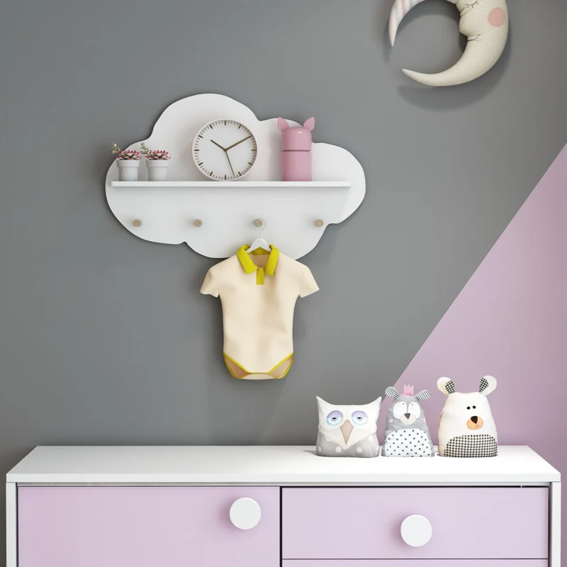Estante flotante infantil Skanderborg en forma de nube/conejo/tiburón/coche/cohete MDF blanco [en.casa]