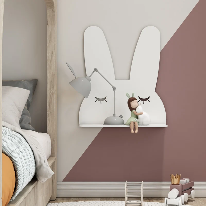 Estante flotante infantil Skanderborg en forma de nube/conejo/tiburón/coche/cohete MDF blanco [en.casa]
