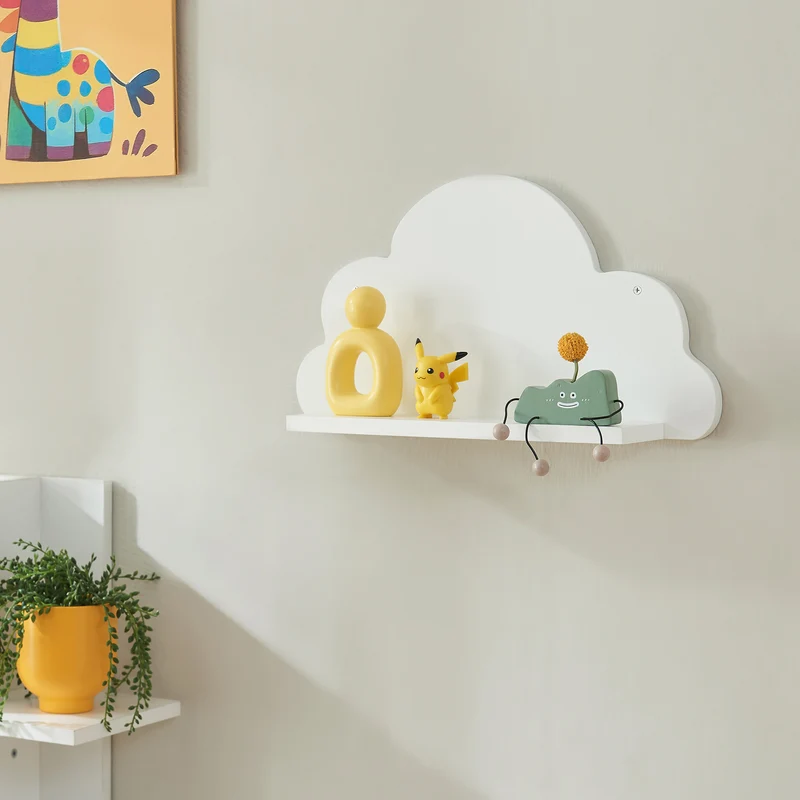 Estante flotante infantil Skanderborg en forma de nube/conejo/tiburón/coche/cohete MDF blanco [en.casa]