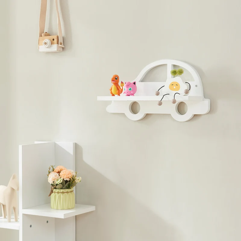 Estante flotante infantil Skanderborg en forma de nube/conejo/tiburón/coche/cohete MDF blanco [en.casa]