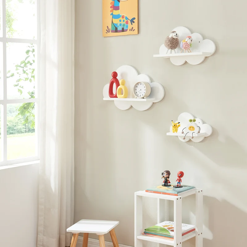Estante flotante infantil Skanderborg en forma de nube/conejo/tiburón/coche/cohete MDF blanco [en.casa]