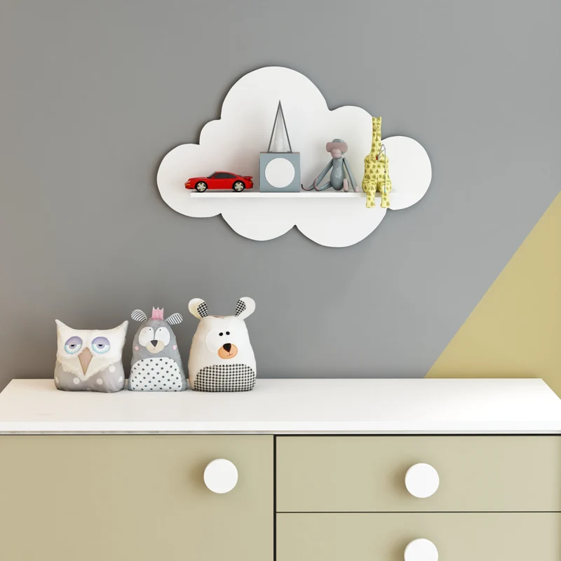 Estante flotante infantil Skanderborg en forma de nube/conejo/tiburón/coche/cohete MDF blanco [en.casa]
