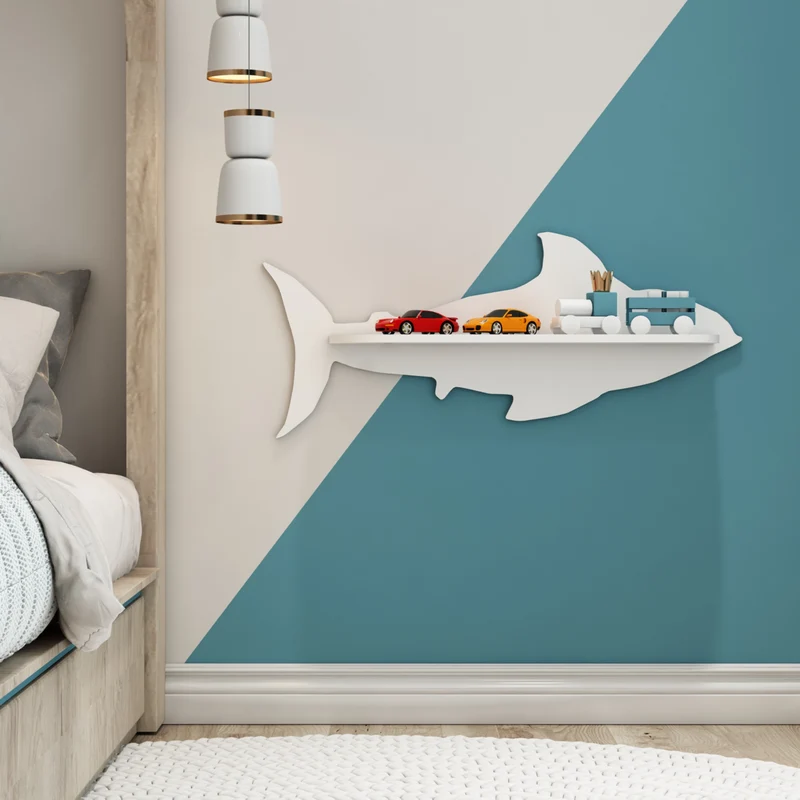 Estante flotante infantil Skanderborg en forma de nube/conejo/tiburón/coche/cohete MDF blanco [en.casa]