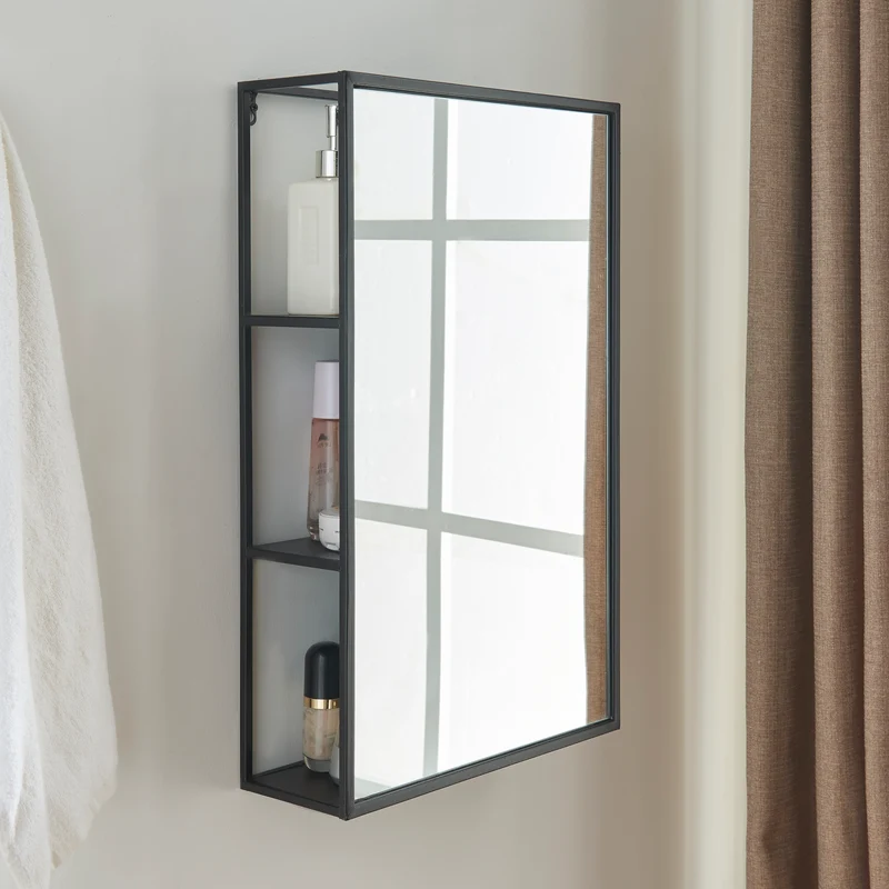 Espejo de pared Sunne con estante negro en varias versiones [en.casa]