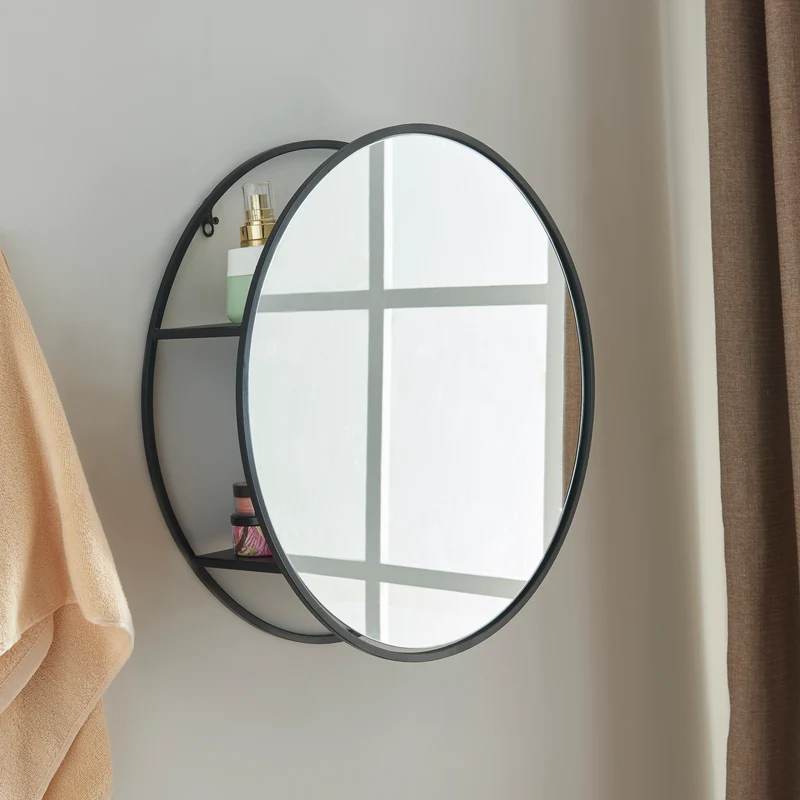 Espejo de pared Sunne con estante negro en varias versiones [en.casa]