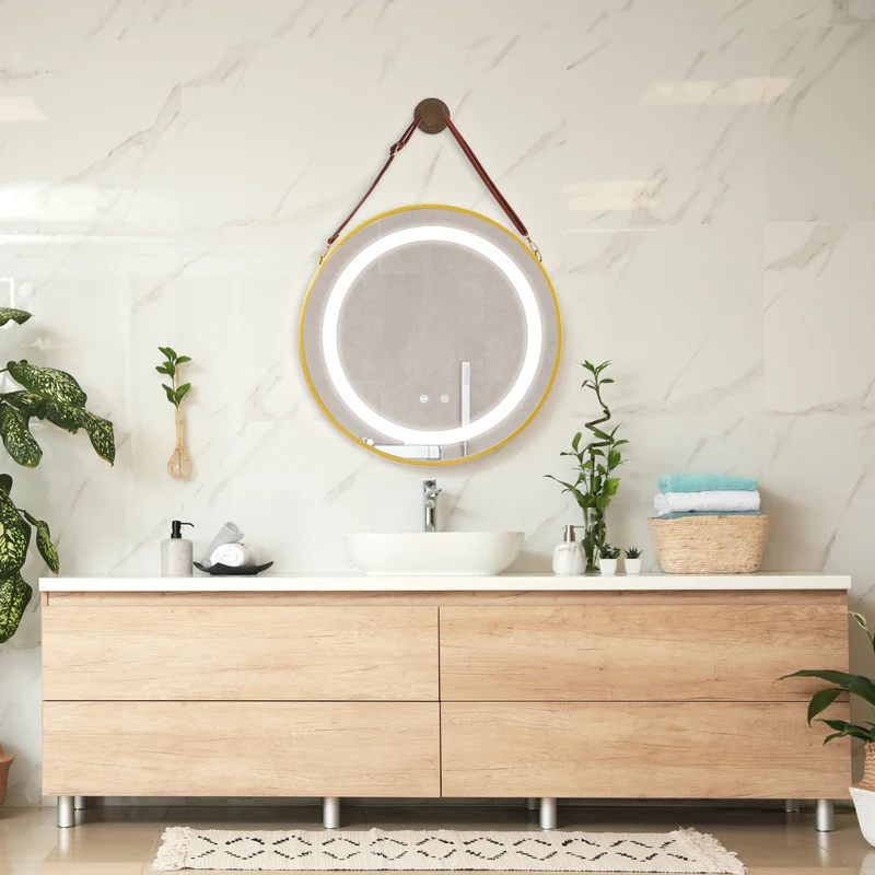 Espejo de baño LED Picerno con soporte dorado en varios tamaños [pro.tec]