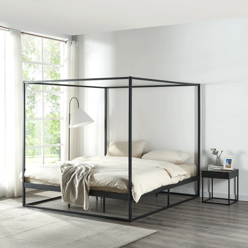 Cama con dosel Kristianstad Metal Negro en varios tamaños [en.casa]