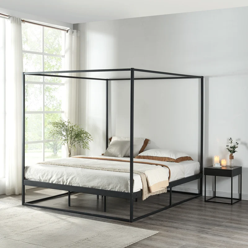 Cama con dosel Kristianstad Metal Negro en varios tamaños [en.casa]