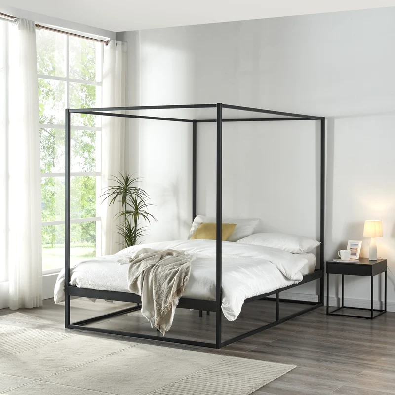 Cama con dosel Kristianstad Metal Negro en varios tamaños [en.casa]