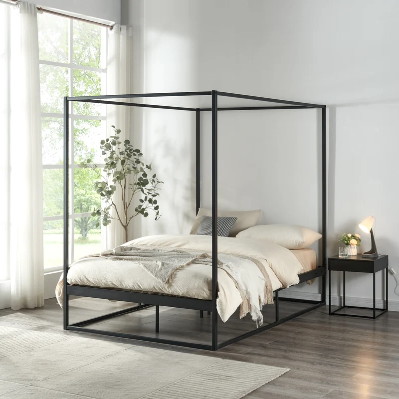 Cama con dosel Kristianstad Metal Negro en varios tamaños [en.casa]