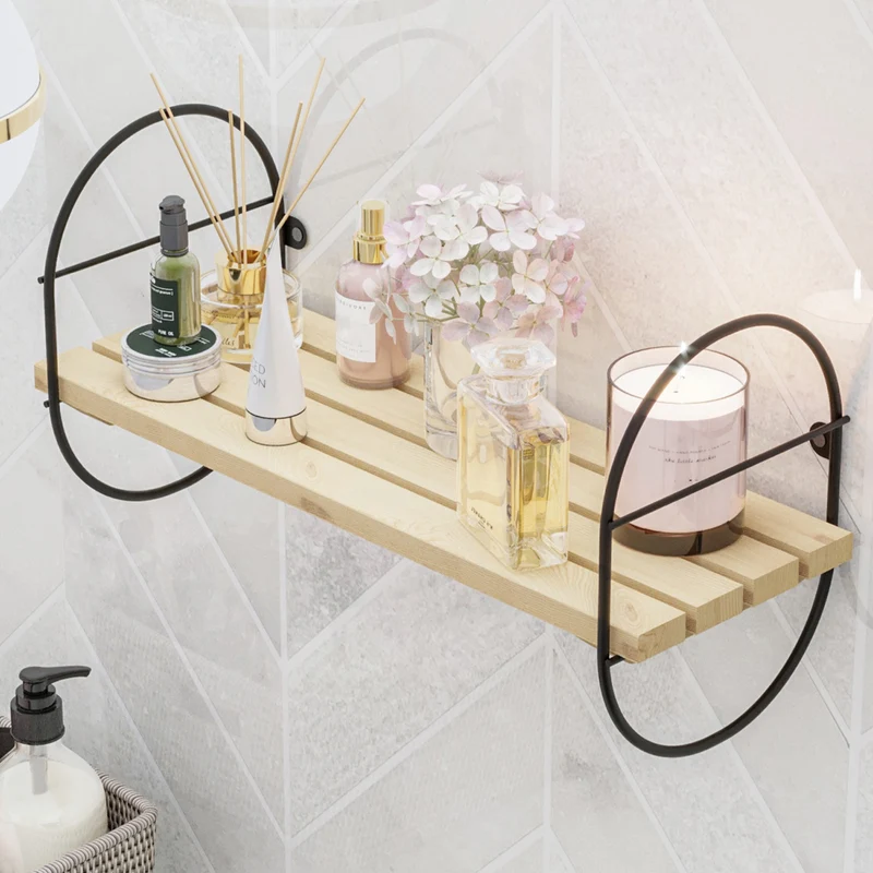 Estantería de pared Oulu con marco de metal negro/natural en varios tamaños [en.casa]