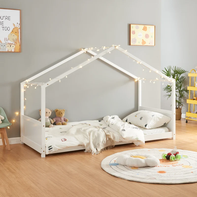 Cama casera Simo Madera de pino Blanco [en.casa]