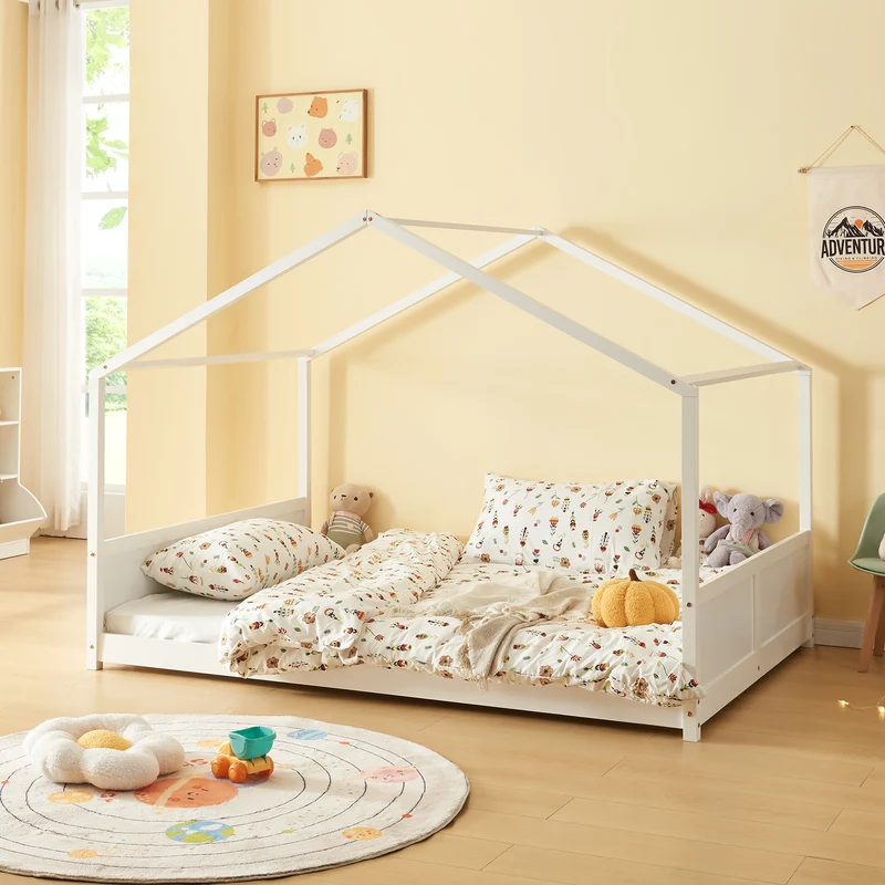 Cama casera Simo Madera de pino Blanco [en.casa]