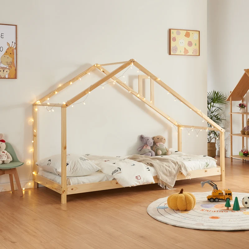 Cama casita Siuntio madera de pino natural [en.casa]