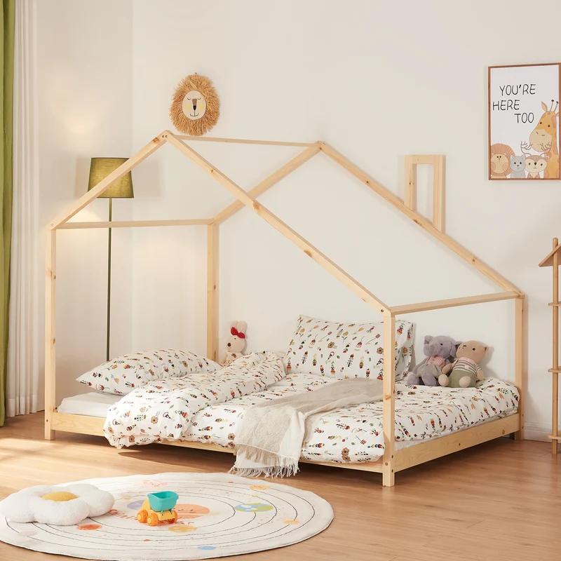 Cama casita Siuntio madera de pino natural [en.casa]