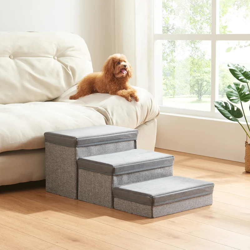 Escalera para perros Vojens de 3 niveles - Gris [en.casa]
