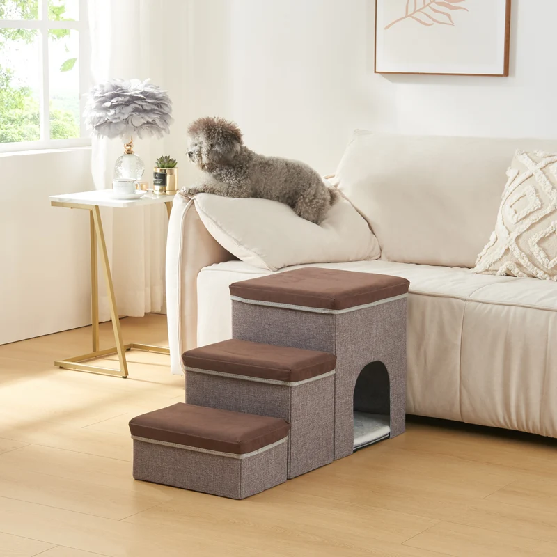 Escalera para perros Vojens de 3 niveles - Gris [en.casa]