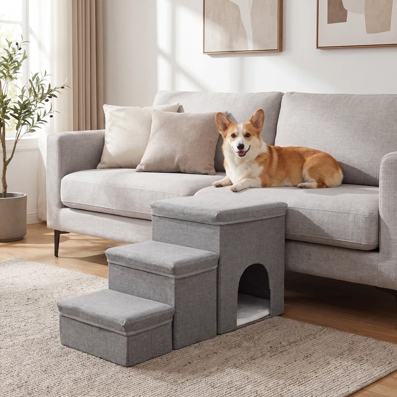 Escalera para perros Vojens de 3 niveles - Gris [en.casa]