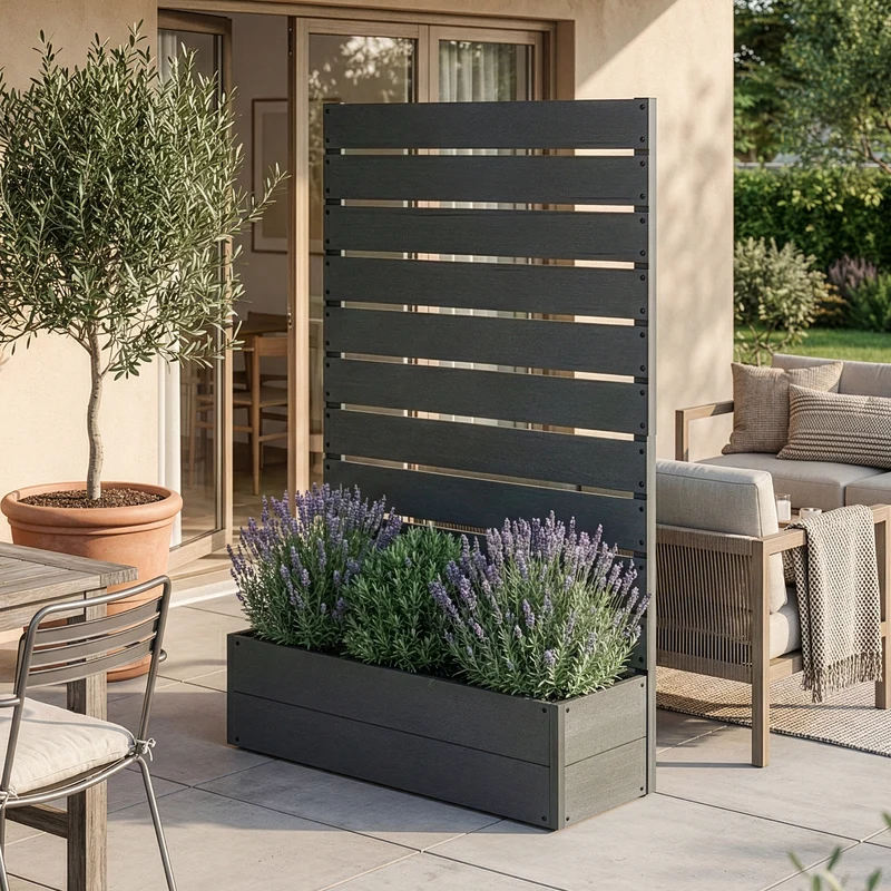 Jardinera con pantalla de privacidad Heerde Gris [en.casa]