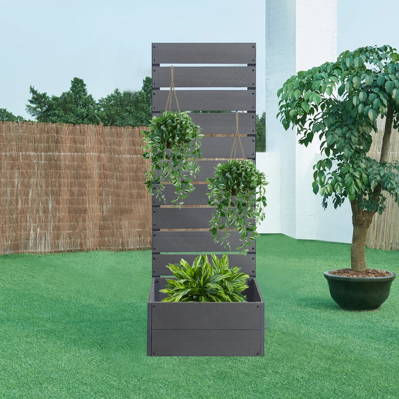 Jardinera con pantalla de privacidad Heerde Gris [en.casa]
