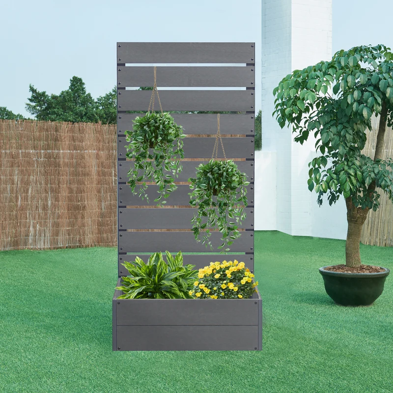 Jardinera con pantalla de privacidad Heerde Gris [en.casa]