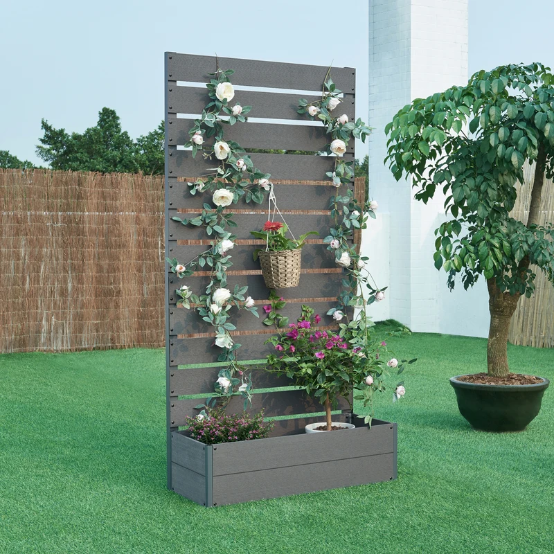 Jardinera con pantalla de privacidad Heerde Gris [en.casa]
