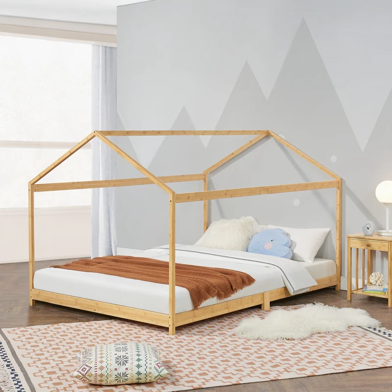 Cama infantil Vindafjord en forma de casa bambú en diferentes tamaños - Color natural [en.casa]
