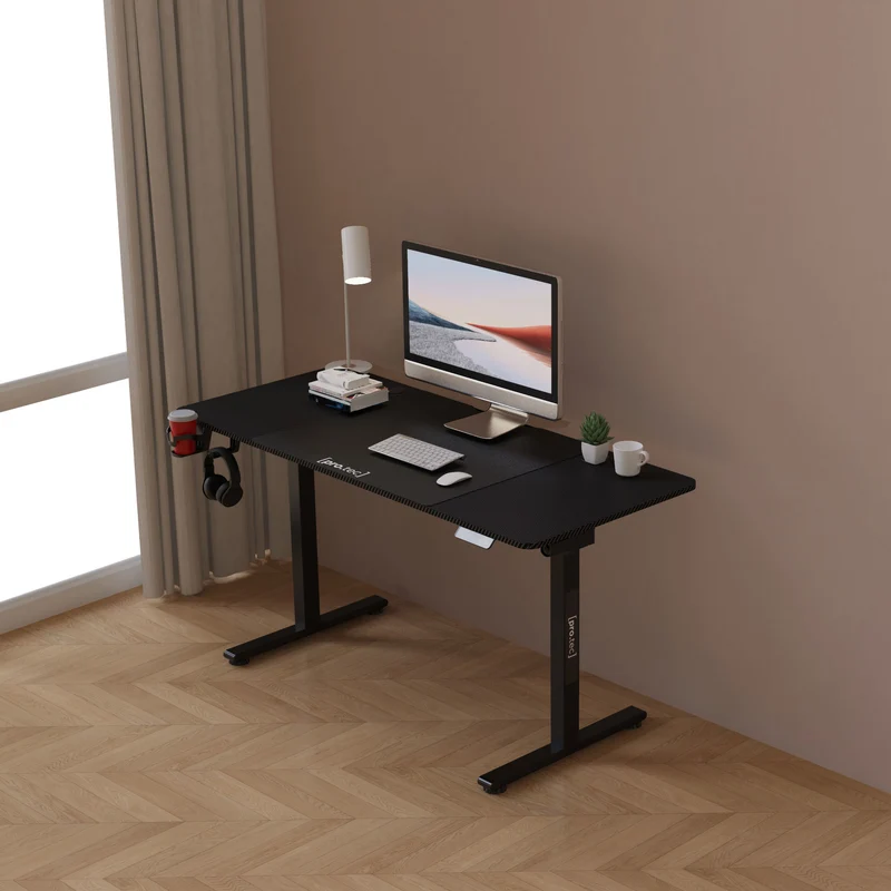 Escritorio ajustable en altura Stryn aglomerado y acero - blanco o negro [pro.tec]
