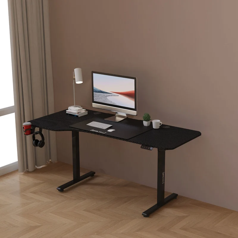 Escritorio ajustable en altura Stryn aglomerado y acero - blanco o negro [pro.tec]