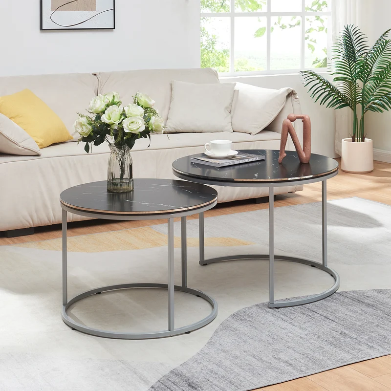 Set de 2 mesas de centro nido Skagen 50xØ70 cm - mármol negro o blanco [en.casa]