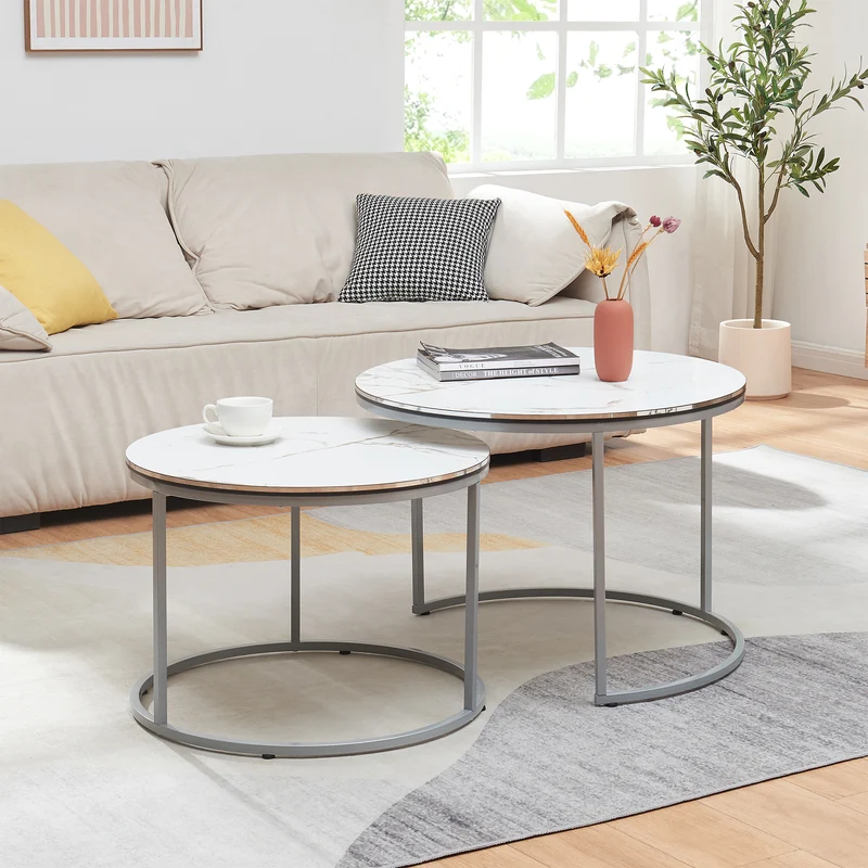 Set de 2 mesas de centro nido Skagen 50xØ70 cm - mármol negro o blanco [en.casa]