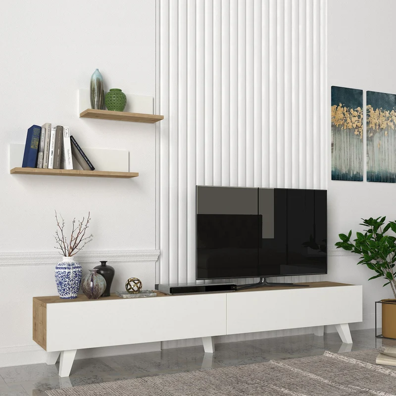 Conjunto de mesa para televisión Saarijärvi con 2 estantes en varios colores [en.casa]