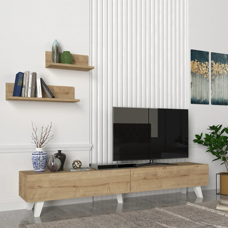 Conjunto de mesa para televisión Saarijärvi con 2 estantes en varios colores [en.casa]