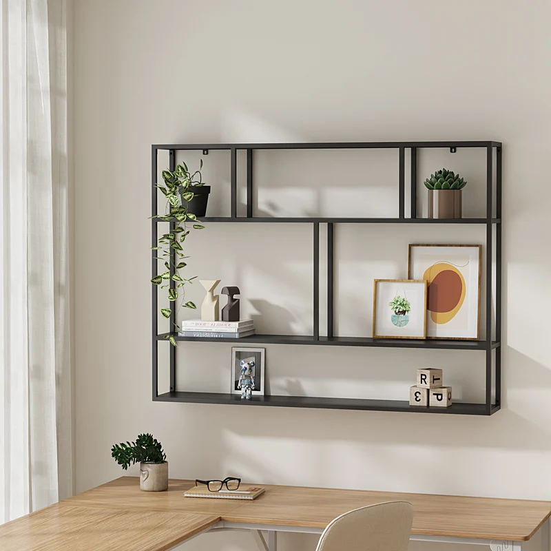 Estantería de pared Jämijärvi Negro, mate [en.casa]