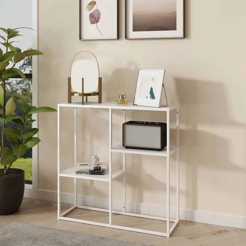 Mesa consola Strömstad 3 estantes acero 80x80x26cm - Blanco o Negro mate [en.casa]
