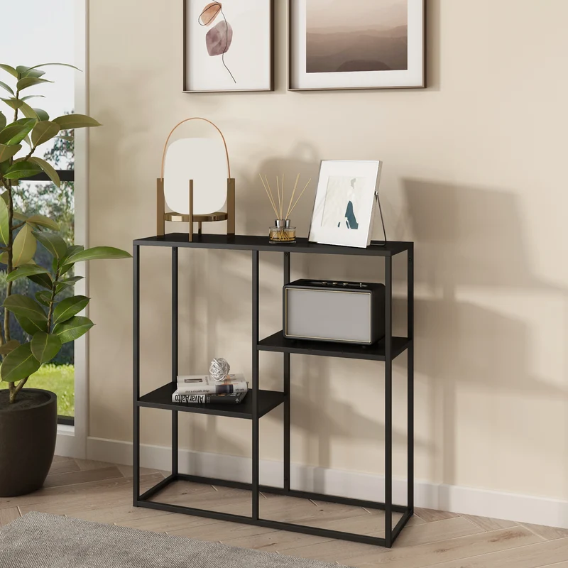 Mesa consola Strömstad 3 estantes acero 80x80x26cm - Blanco o Negro mate [en.casa]