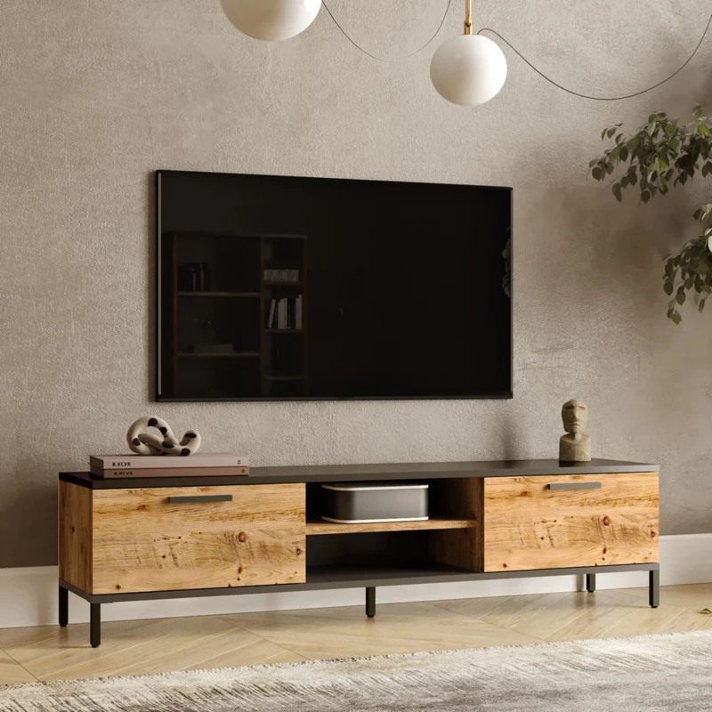 Mesa de televisión Lempäälä con 2 compartimentos de almacenamiento 160 x 35 x 39 cm en varios colores [en.casa]