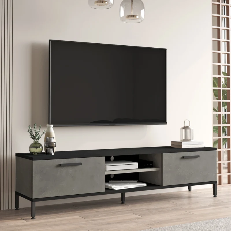 Mesa de televisión Lempäälä con 2 compartimentos de almacenamiento 160 x 35 x 39 cm en varios colores [en.casa]
